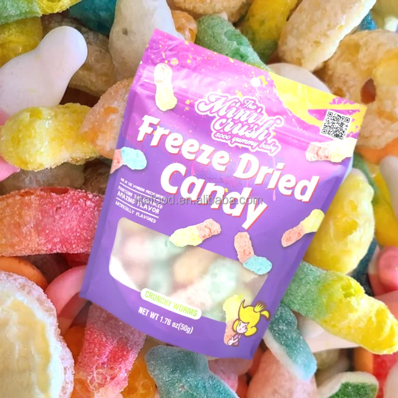 New Arrival Freeze Dried 50g sour worm shape Candy