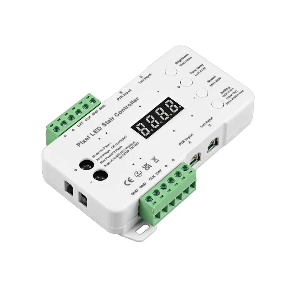 mart Pixel Led Stair Controller With Daylight PIR Sensor For WS2811 WS2818 WS2812B Led Strip DC12-24V 512 Pixel Model Pixel-1