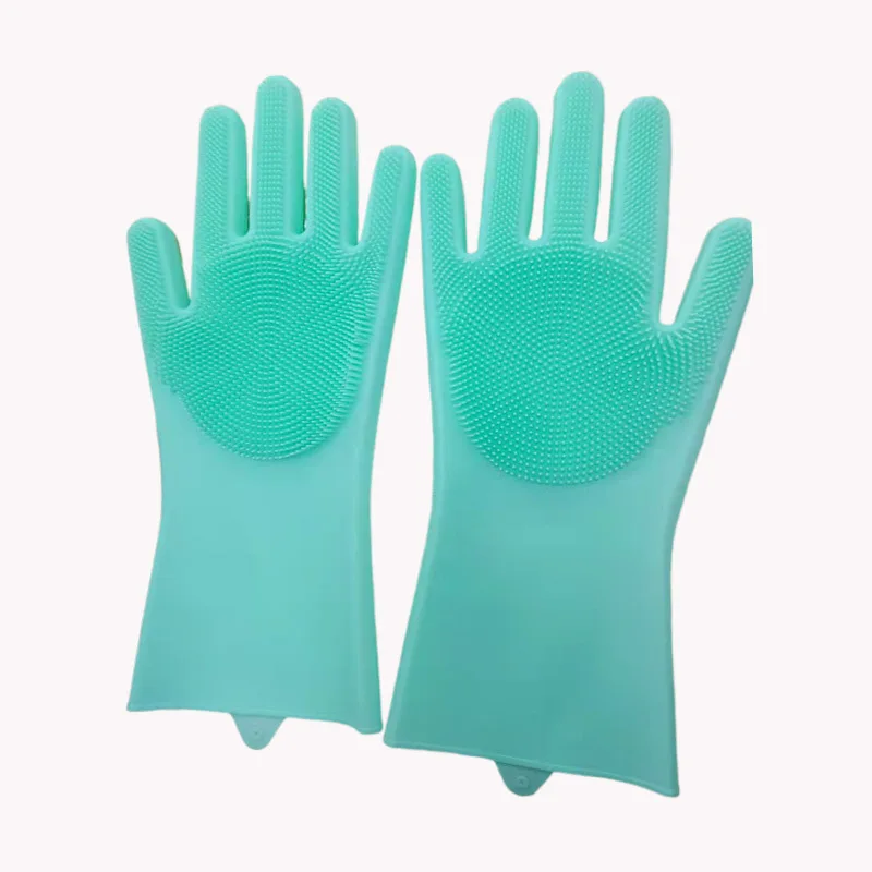 Factory Custom Logo Household Use Silicone Dish Washing Gloves With Scrubber For Sale