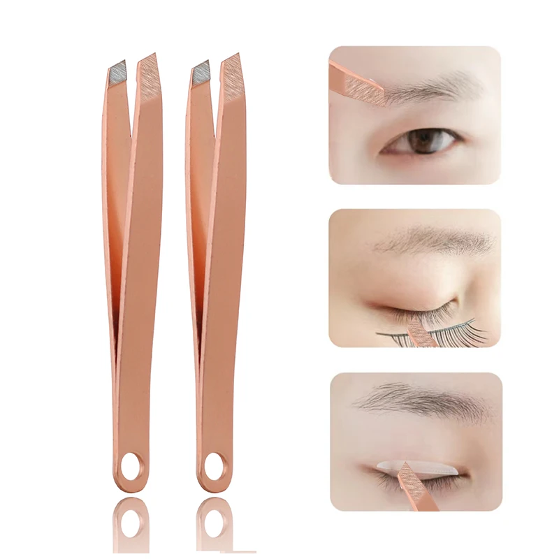 Private Label Rose Gold Eyebrow Tweezers Portable Mini Beauty Slanted Point Eyelash Tweezer