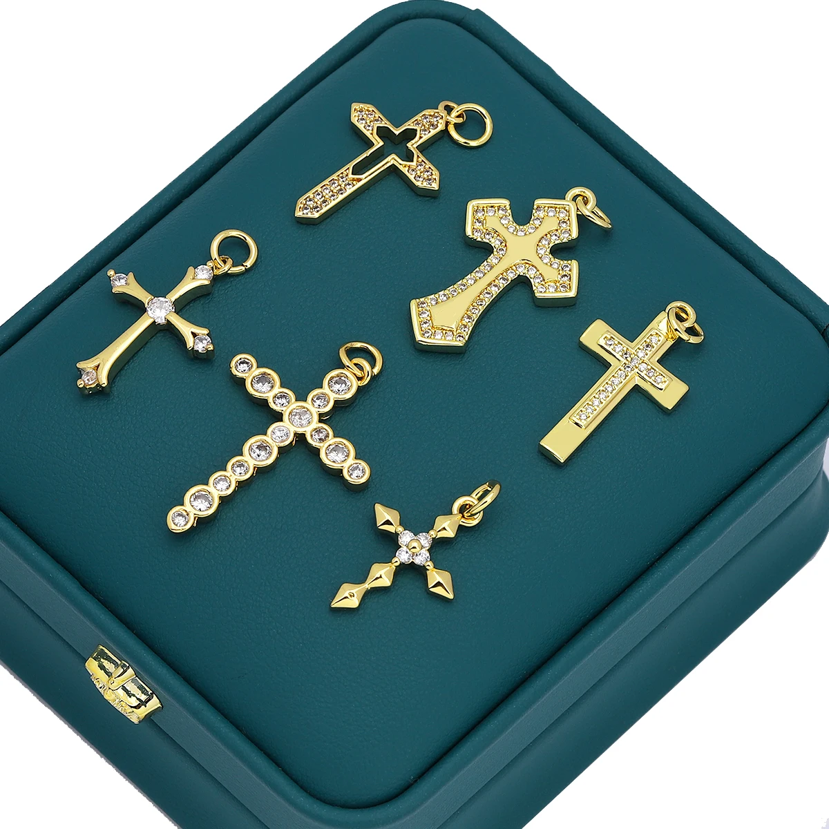 JXX simple style cross pendant inlay zircon 24k gold plated brass trendy pendant wholesale charm pendants