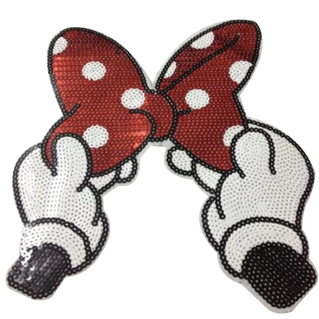 25cm Dot Bow Red Sequined Fabric Sequins Strange things T shirt Women Sequin Patches