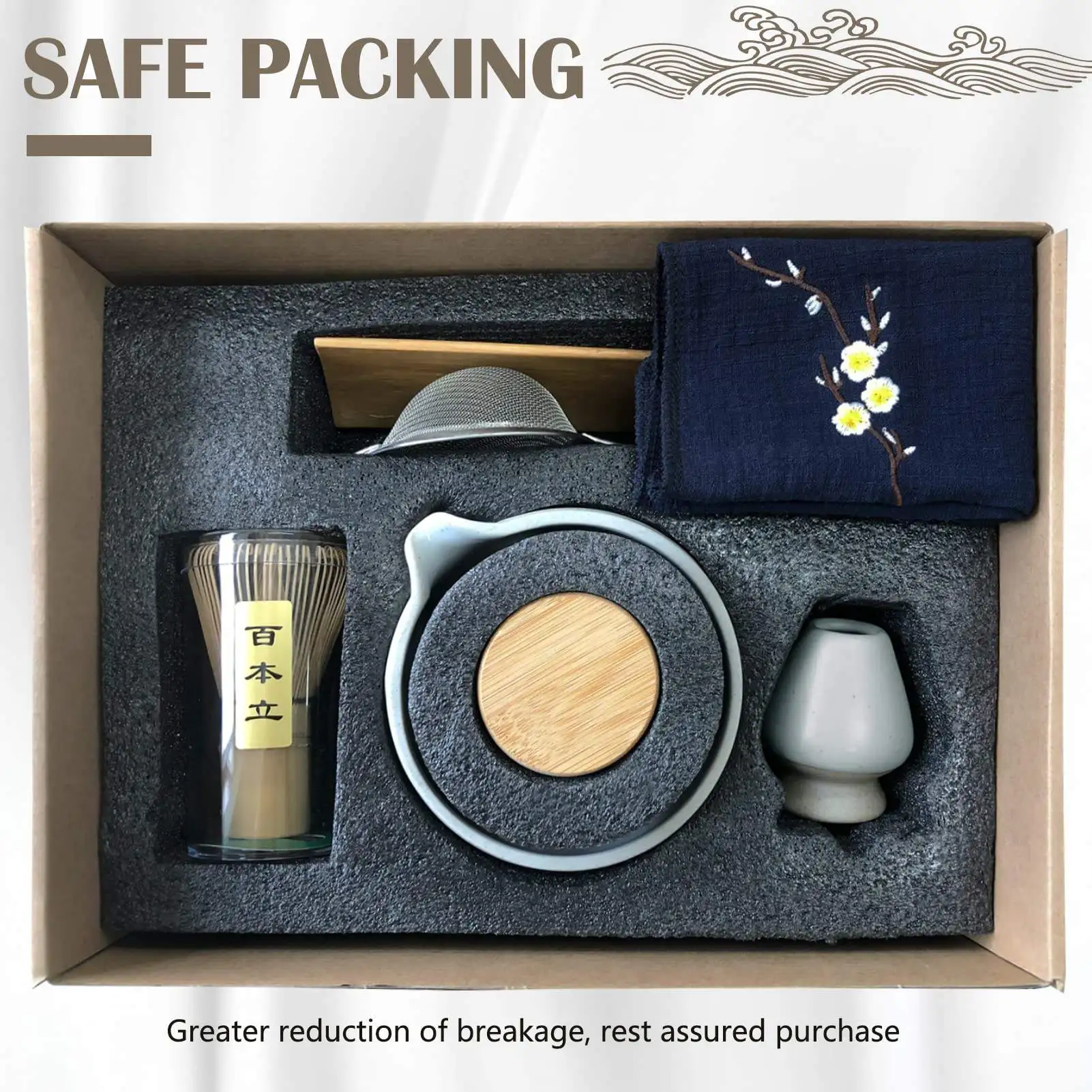 Estick fold matcha scoop Tea Powder Whisk Brush Easy To Clean Quick Mixing Holder Service Tool Natural Mathca Whisk Set