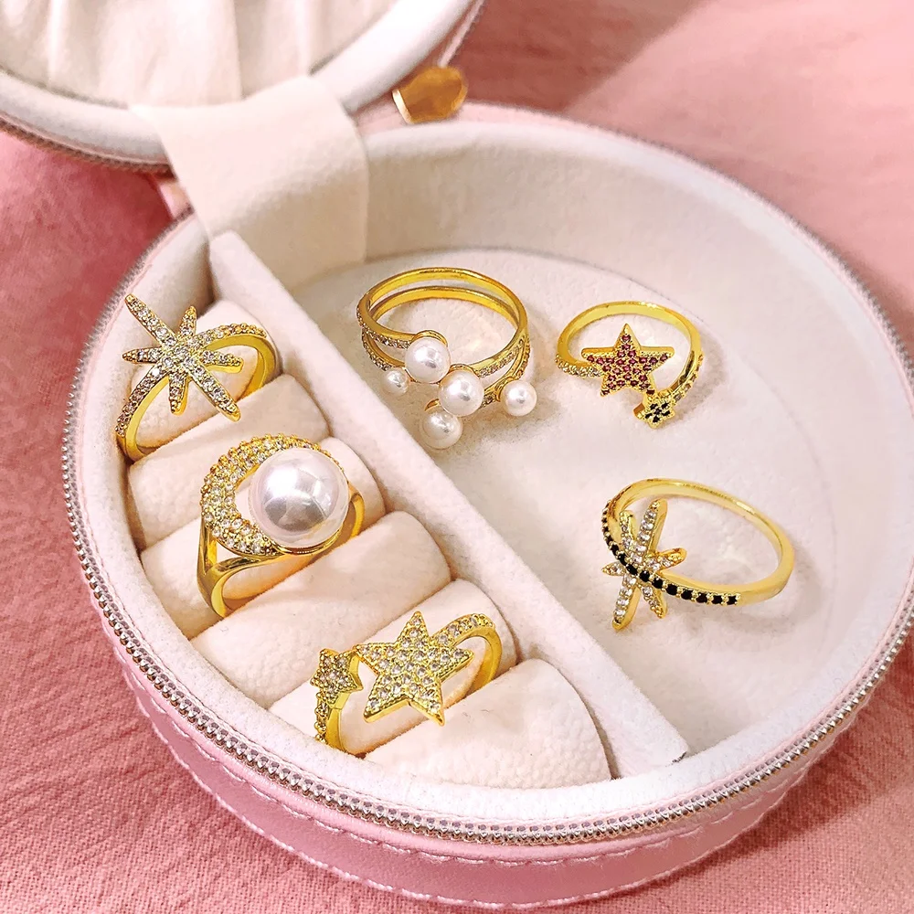 2021 Gold Plated Stacking Rings Set For Women Vintage Boho CZ Knuckle Diamond Pearl Ring Set Wholesale