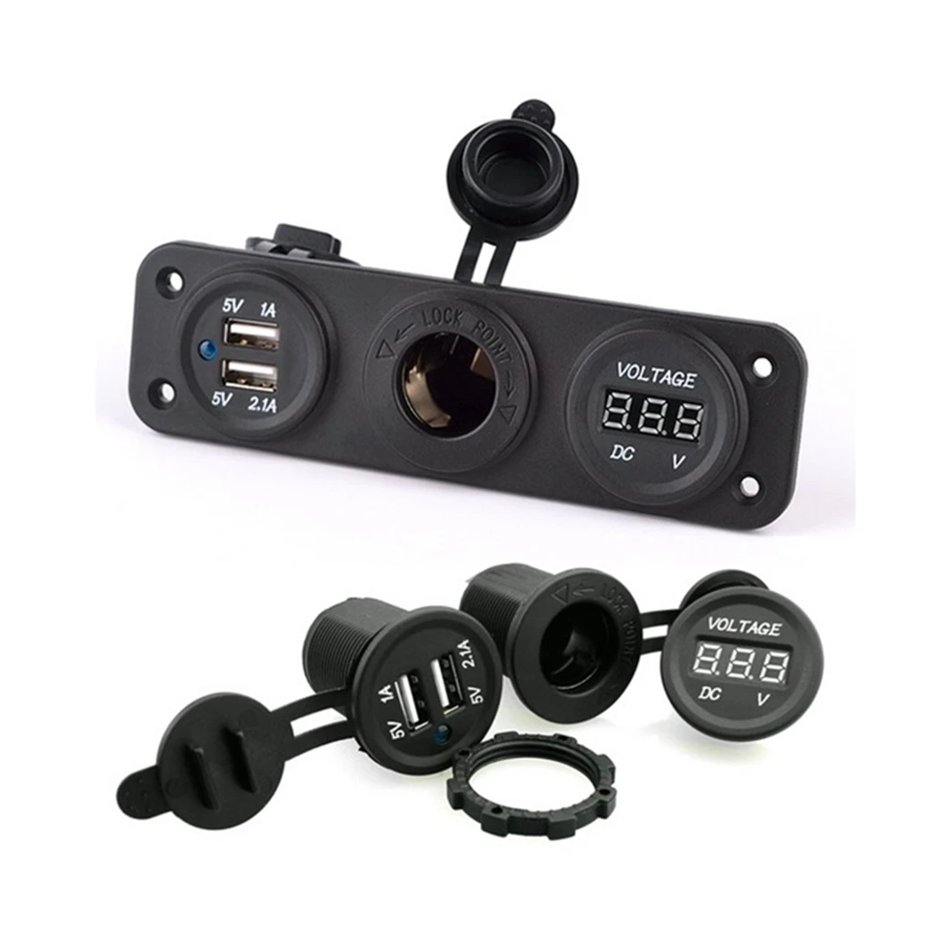 Boat Marine Carvans 12V Waterproof Power Outlet Cigarette Lighter Socket 2.1A Dual USB Charger Panel