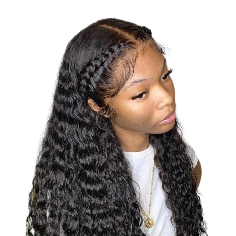 Factory price pre plucked lace frontal natural hair curly wig water wave wigs human hair for black women