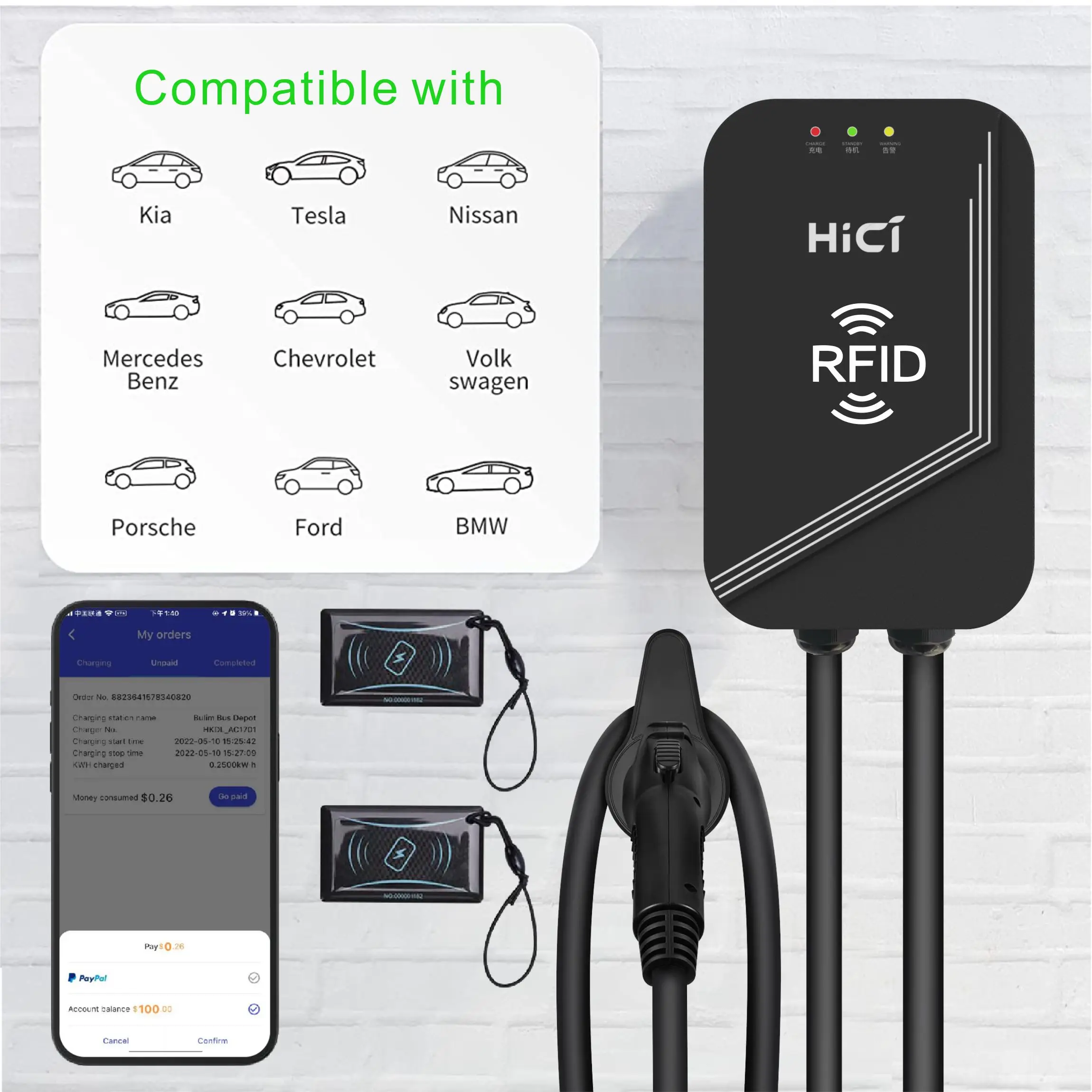 Hici-32A Type2 7kw Wallbox EV зарядное устройство автомобильное для электромобиля зарядная станция производитель
