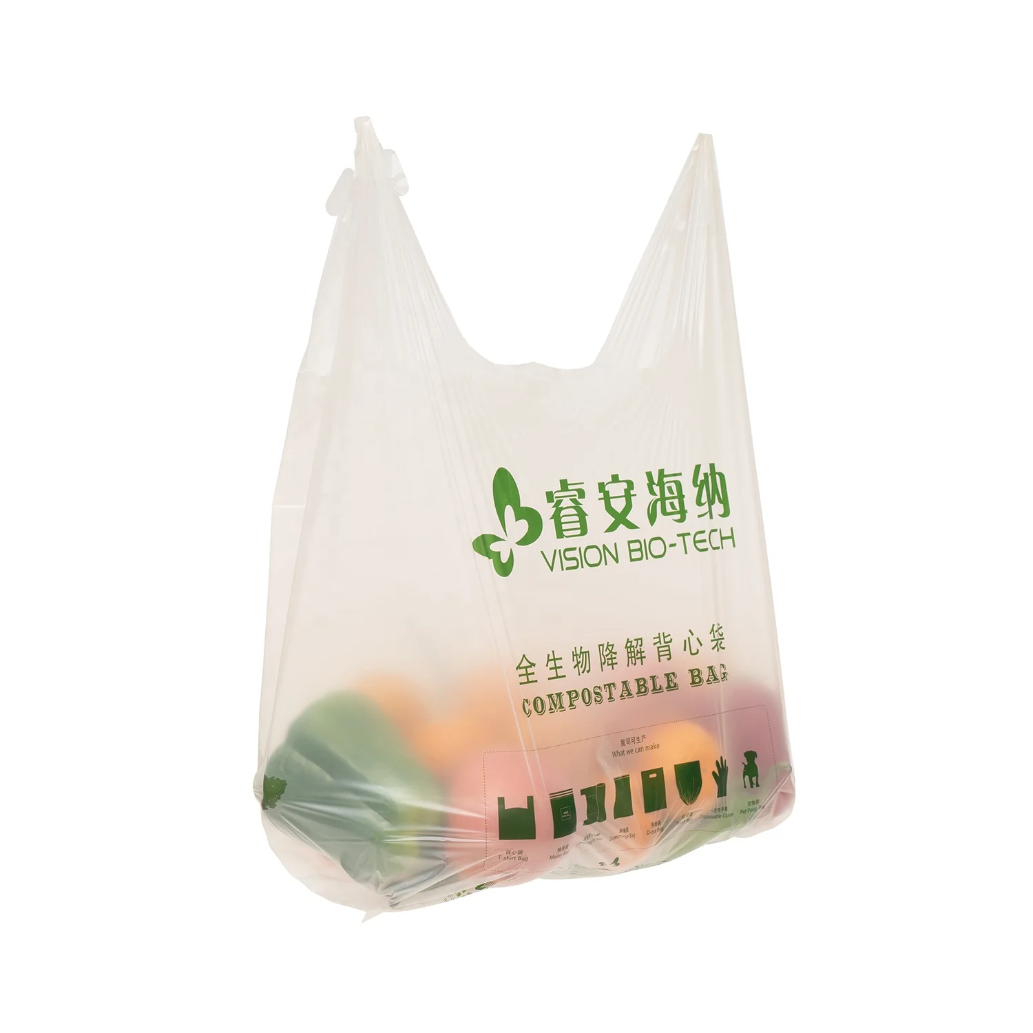 Order 1 tons Compostable T Shirt Bag Biodegradable Shopping Carry Out bag On Roll PLA PBAT Star Seal Cheap Price