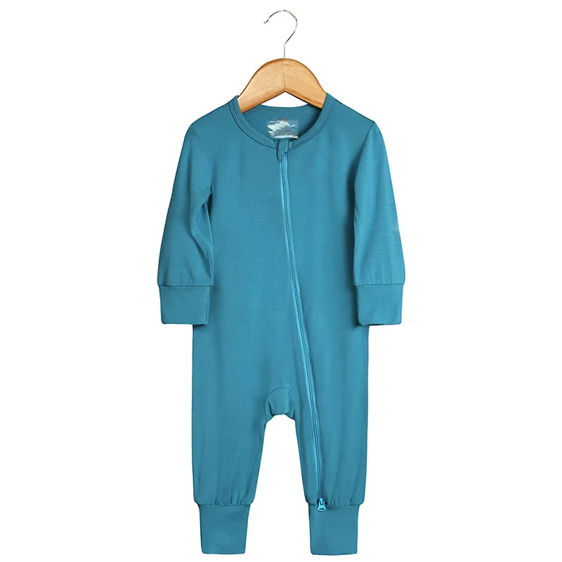 Newborn Baby Double Zipper Romper  long sleeve Solid baby Covered hands and feet Pajamas wholesale bamboo baby romper