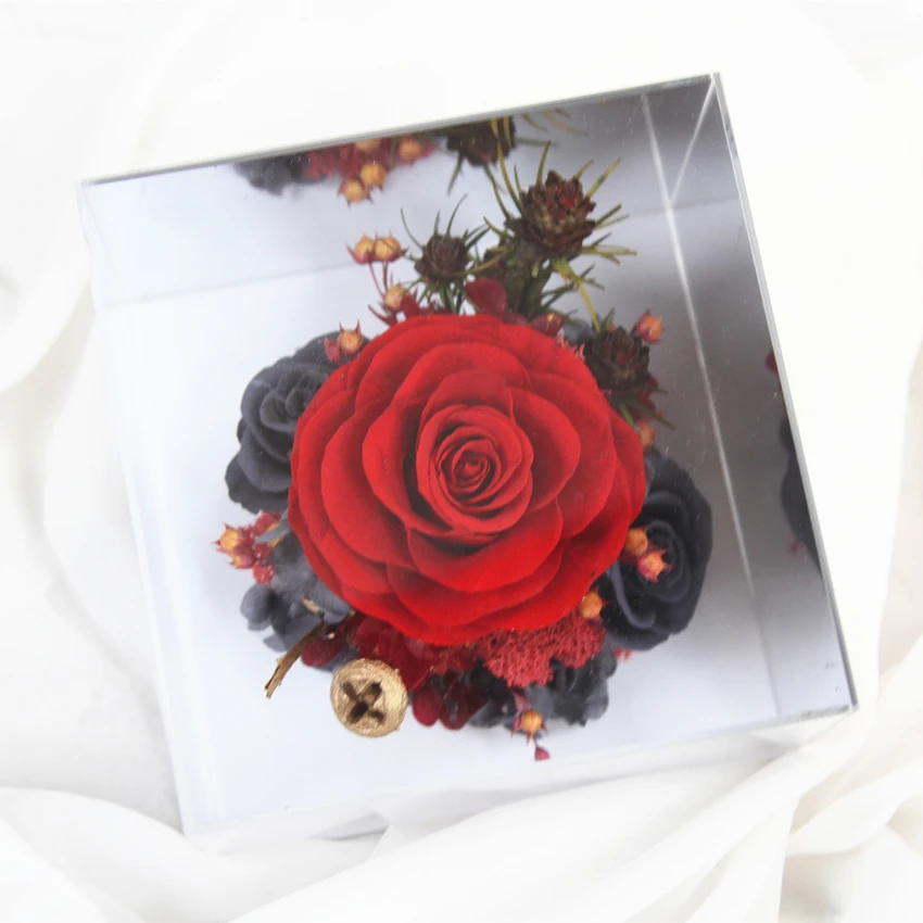 
Preserved Rose Flower In the Mirror Decorative Gifts Preserved Rose Flower Box Mirror Box 