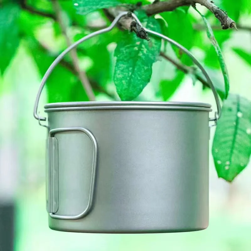 Titanium outdoor portable hanging pot folding handle tableware set for picnic kitchen camping hiking  cookware garden