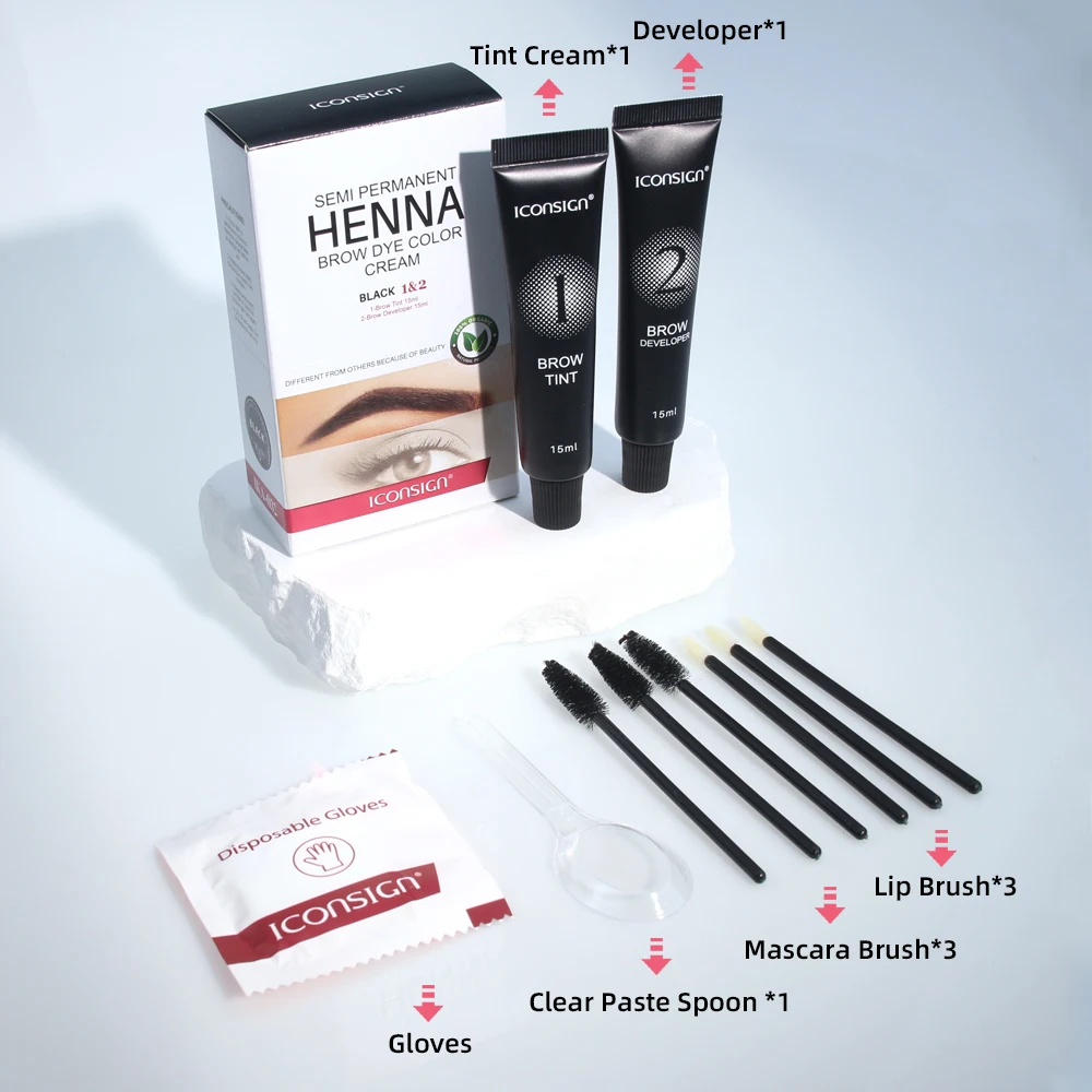 Private Label brown coffee black Brow Eyelash Eyebrow Tinting Brow Henna Dye Gel Kit long lasting