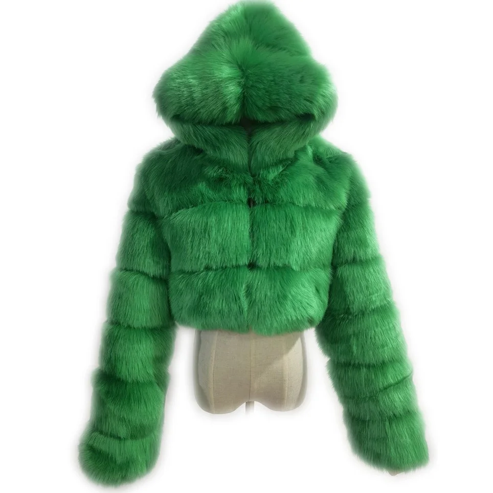 Brown fur coat candy color hood corp fur jacket cheap wholesale custom logo faux Fur Jacket