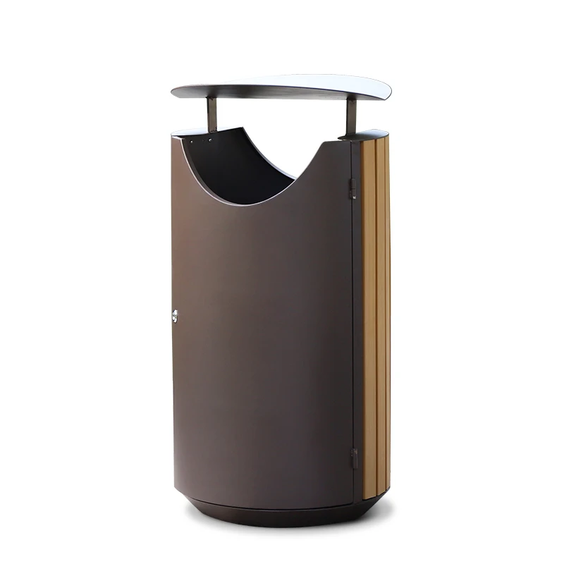 New ! Modern outdoor trash bin for park Streetscape round waste bins with 60L trash bin outdoor with PS wood commercial garbage