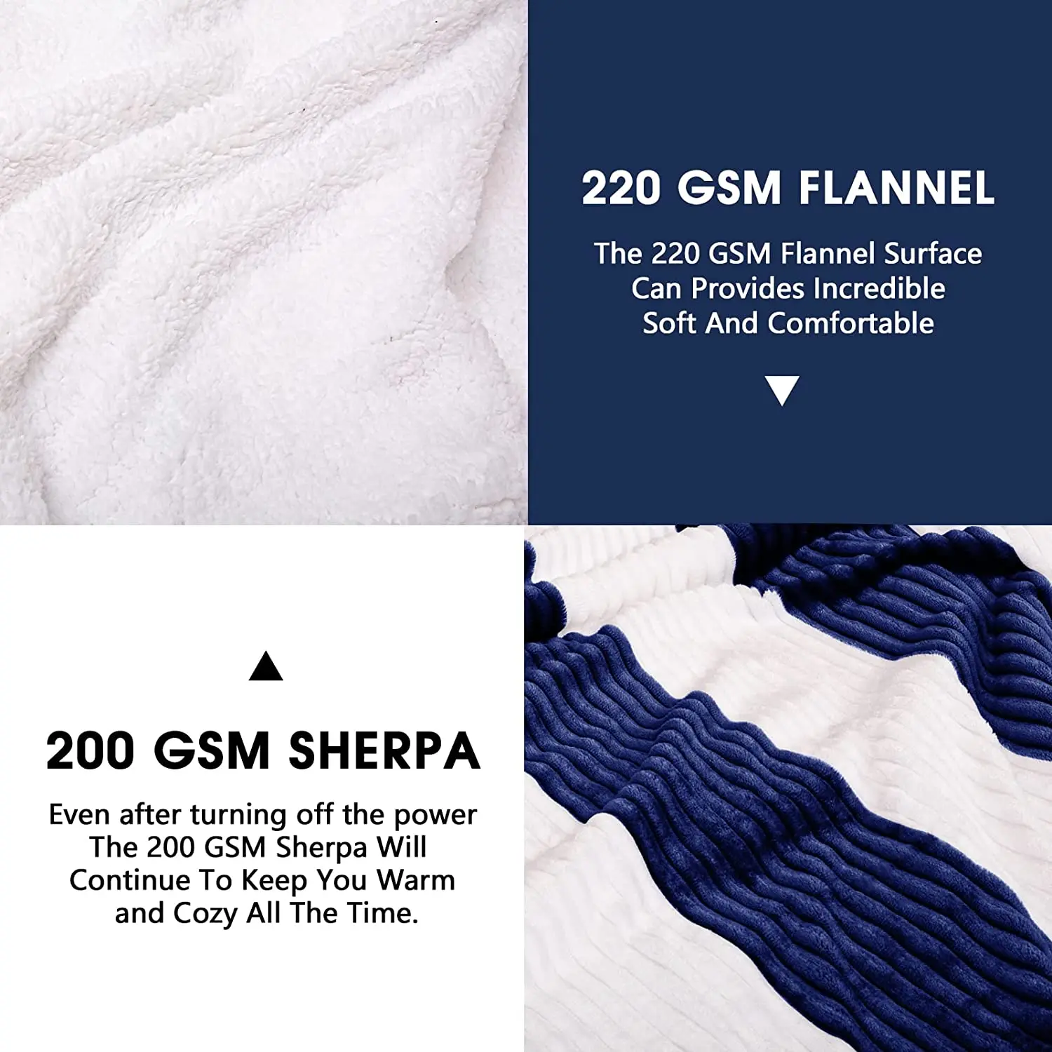 Navy Blue Machine Washable Wearable Heater Electric Blankets For Winter