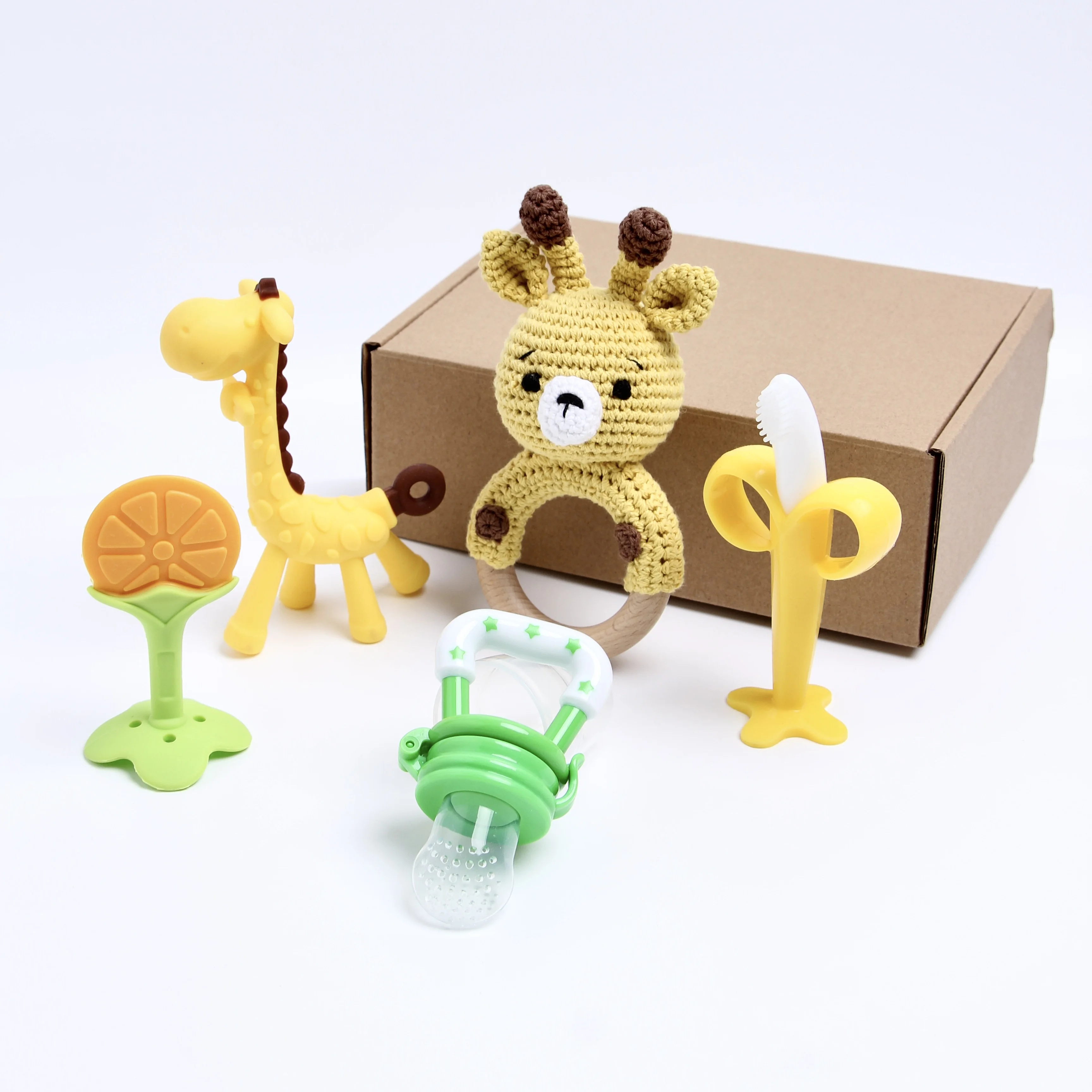 never drop Baby Silicone  Fruit chewy Sensory Banana sophie the Giraffe Teething Pacifier Toy for newborn baby gift set