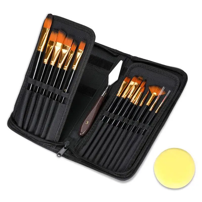 15pcs Artist Paint Brush With Pop-up Carrying Case and Palette