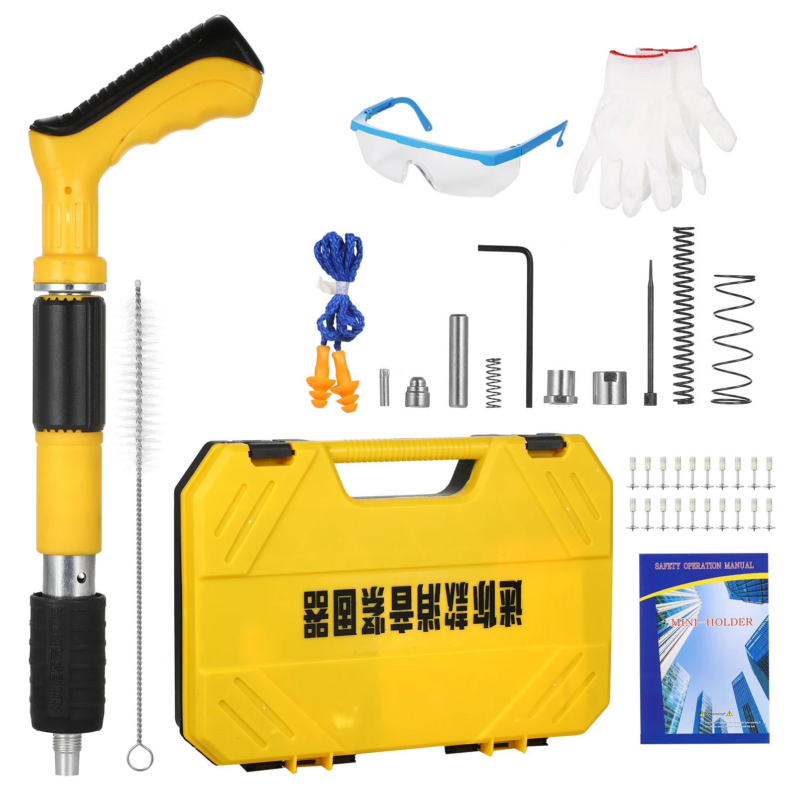 Nail Wall Fastening Tool with 20 Nails Manual Steel Strength Adjustable Nail Gun for Home DIY Woodworking Cement Wall