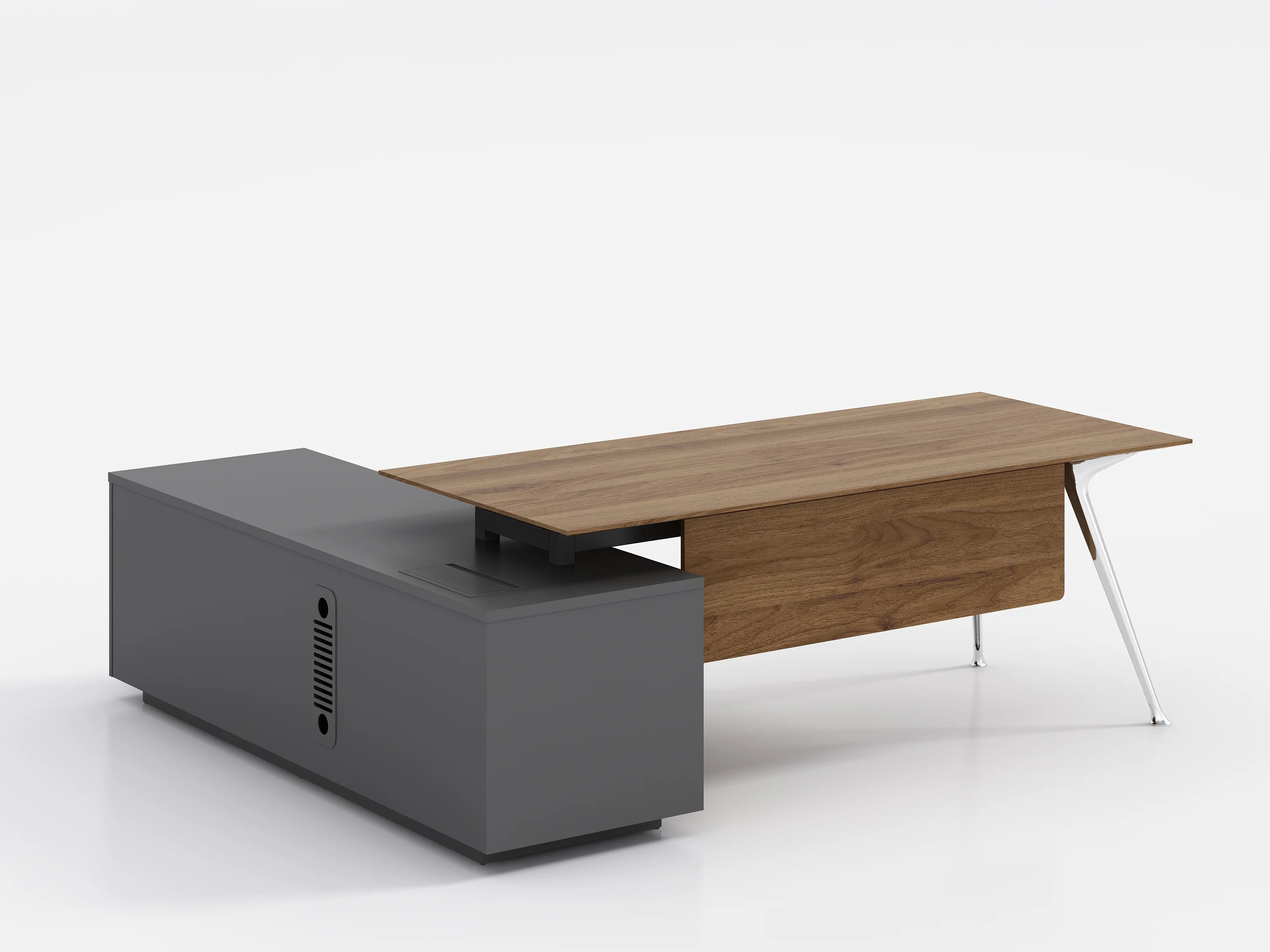 Qumun Factory Boss Director Manager Table Shinny Aluminum Leg L Shape Modern CEO Executive Wooden Office Desk Furniture