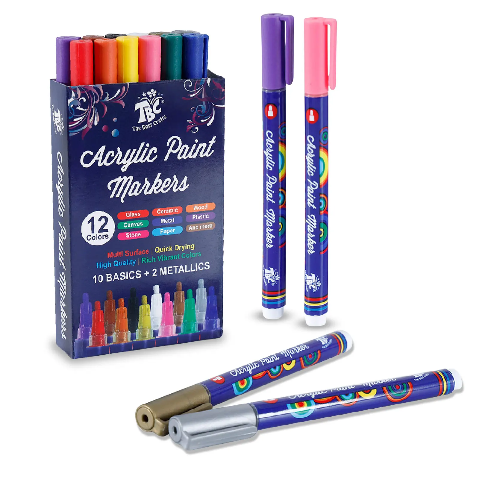 Acrylic Paint Markers Pens Set with 12 Colors Quick Dry DIY Crafts Making Art Supplies Paint Set for Kids