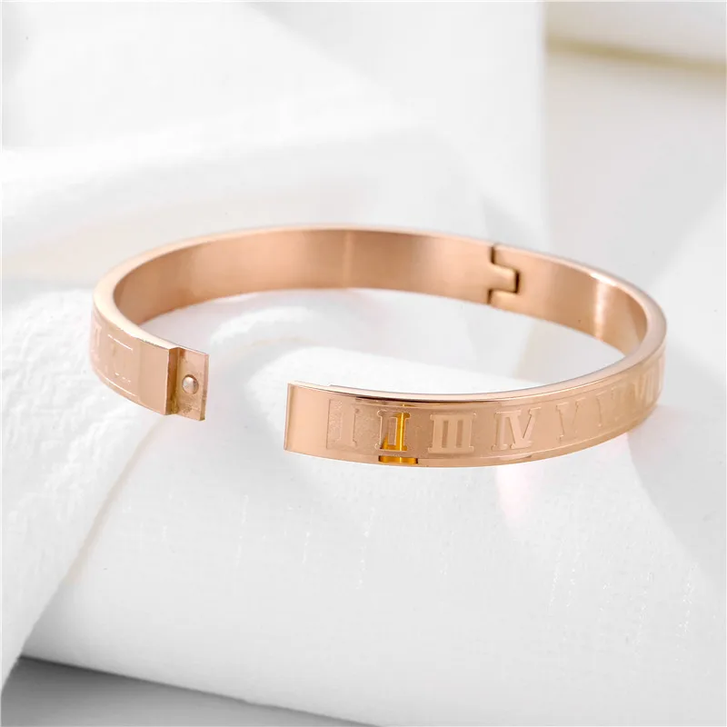 Wholesale Custom Roman Numerals bijoux acier inoxydable Cuff Bangle Jewelry Creative Roman Digital stainless steel