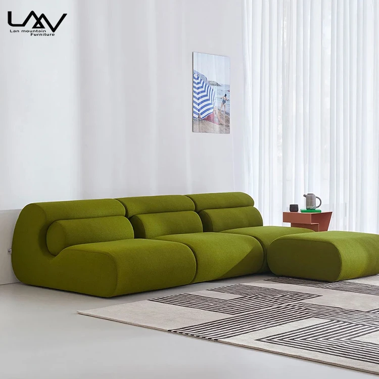 Modern Style Hotel Living Room Wooden Frame Fabric Sofa Set Furniture Villa Club Colorful Leisure Single Sofa With footstool