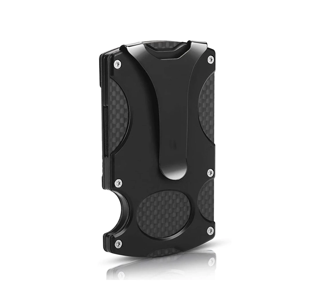 Mens trending wallet, Ultra thin minimalist RFID blocking carbon fiber money clip wallet