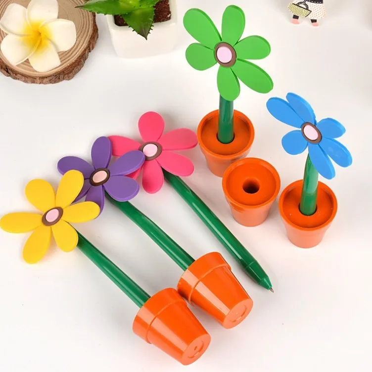 Cartoon Creative Stationery Sun Flower Plastic Ballpoint Pen With Custom  printed Logo For Children Stationery Gift