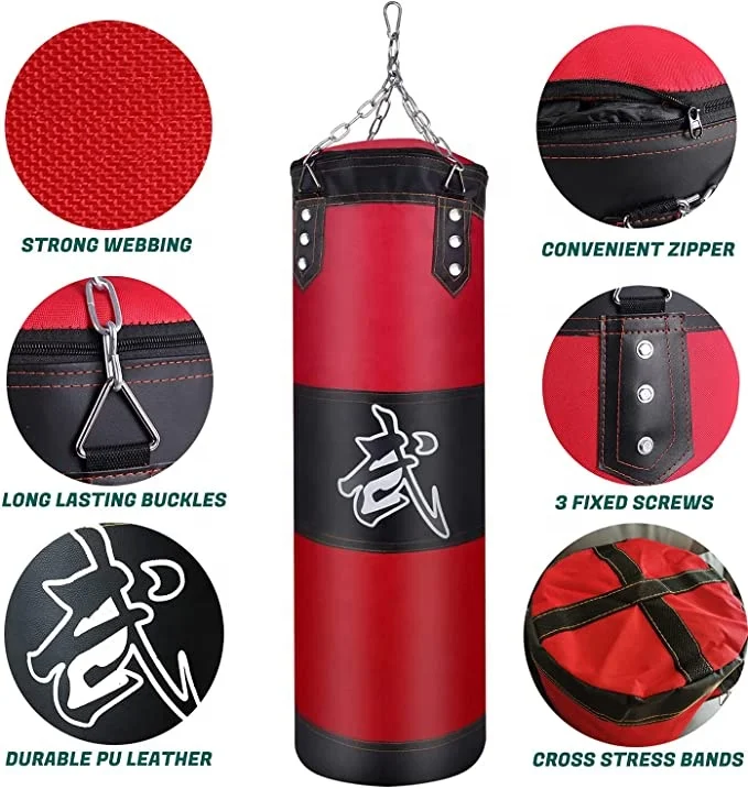 Hanging Heavy Boxing Punching Bag Set Filed With Gloves And Hand Wrap For Kickingboxing MMA Muay Thai Karate Taekwondo Training