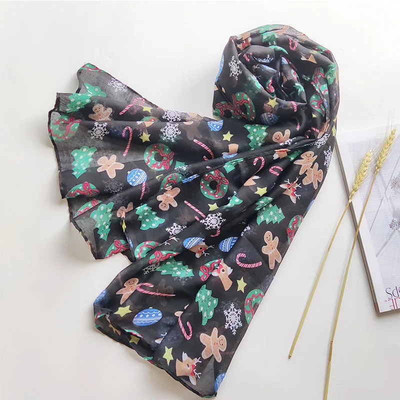 Factory Low price Custom Graphic Printing Christmas Ethnic Scarves Shawls Voile Beach Scarves