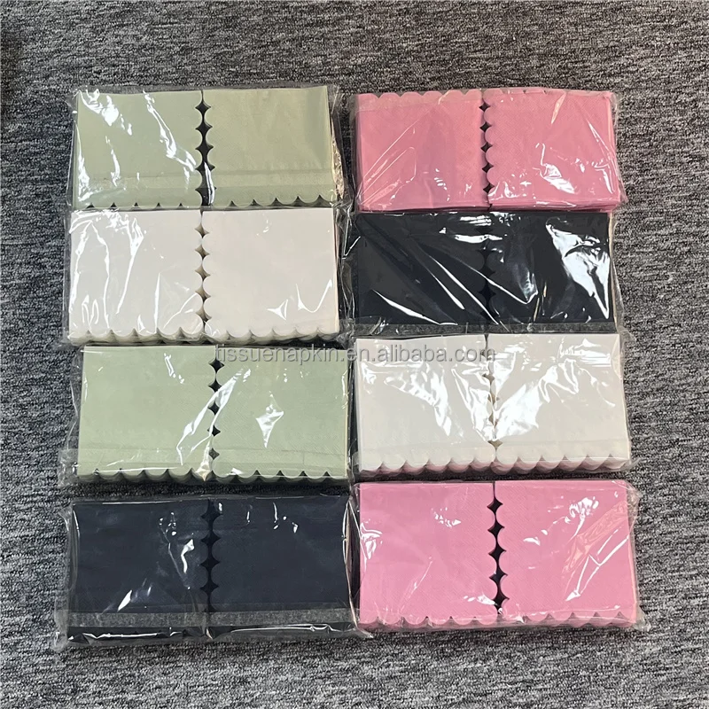 Wholesale Custom Color Cocktail Napkin Table Party Decoration Tissue 2ply 1/4fold Lace Shape Dyed Napkin Paper