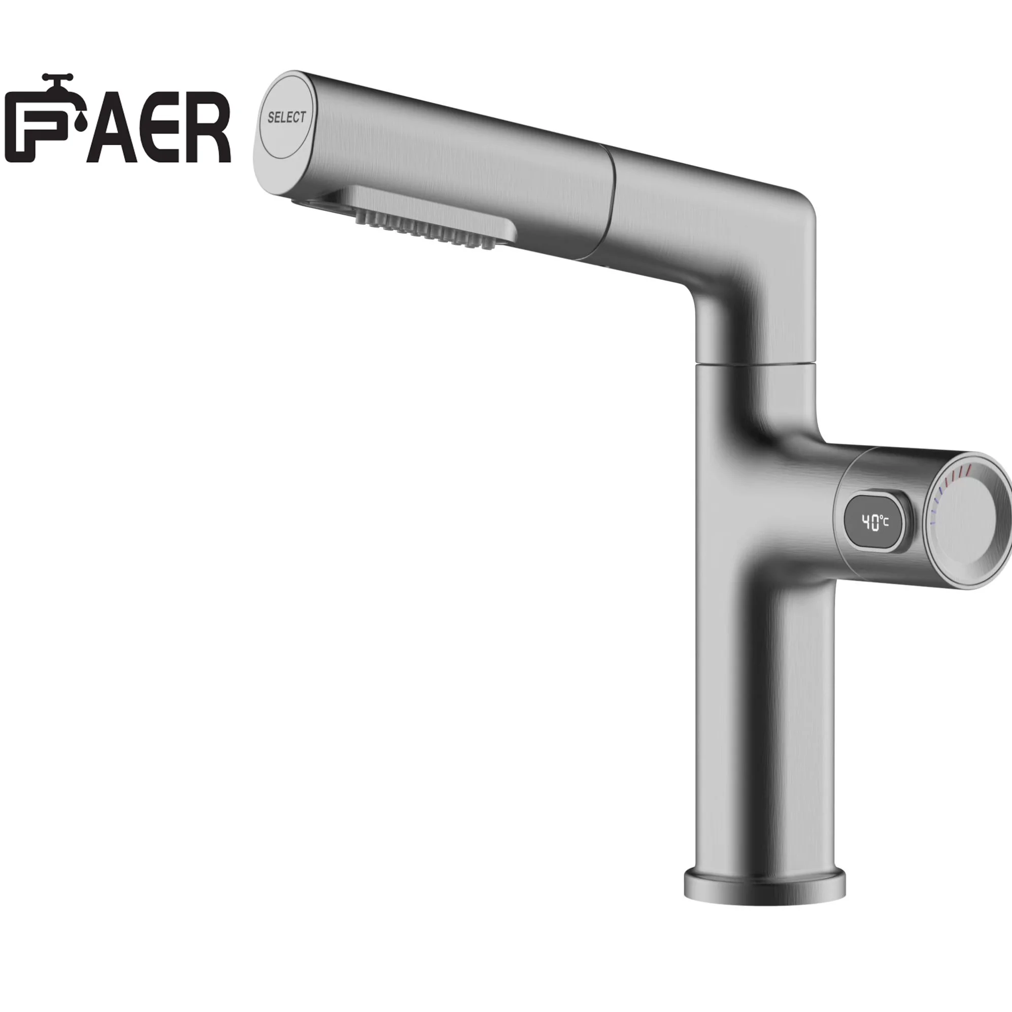 Brass Brushed Gun Gray Rotating Digital Display Lifting Hot Cold Water Mixer Tap Wash Basin Faucet for Bathroom