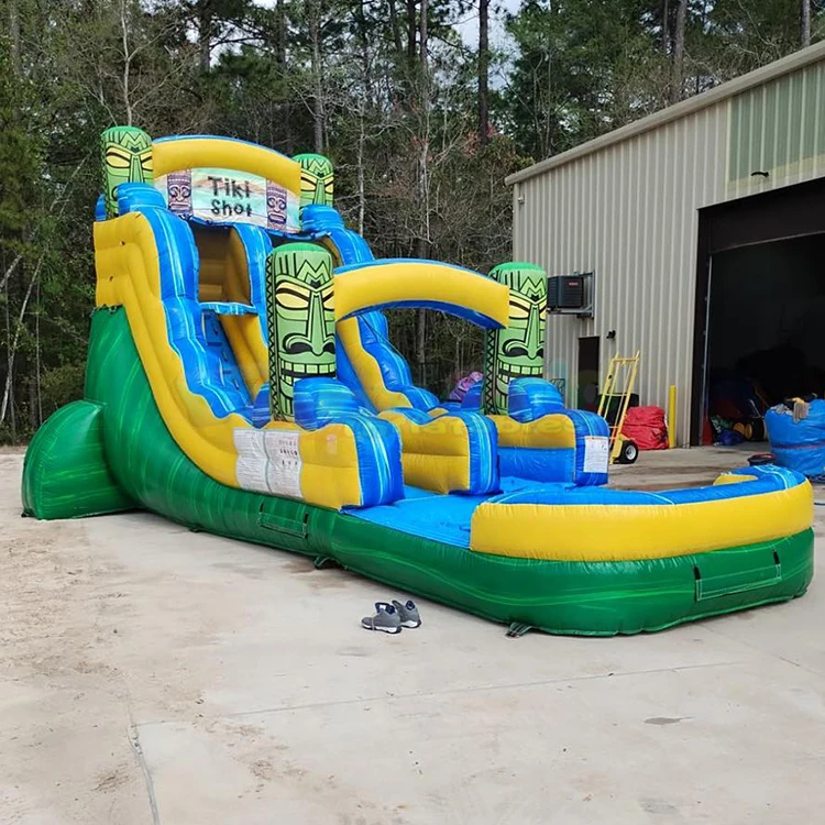 Outdoor backyard waterslide commercial colorful toboggan water slide inflatable with pool game jumping kids and adults