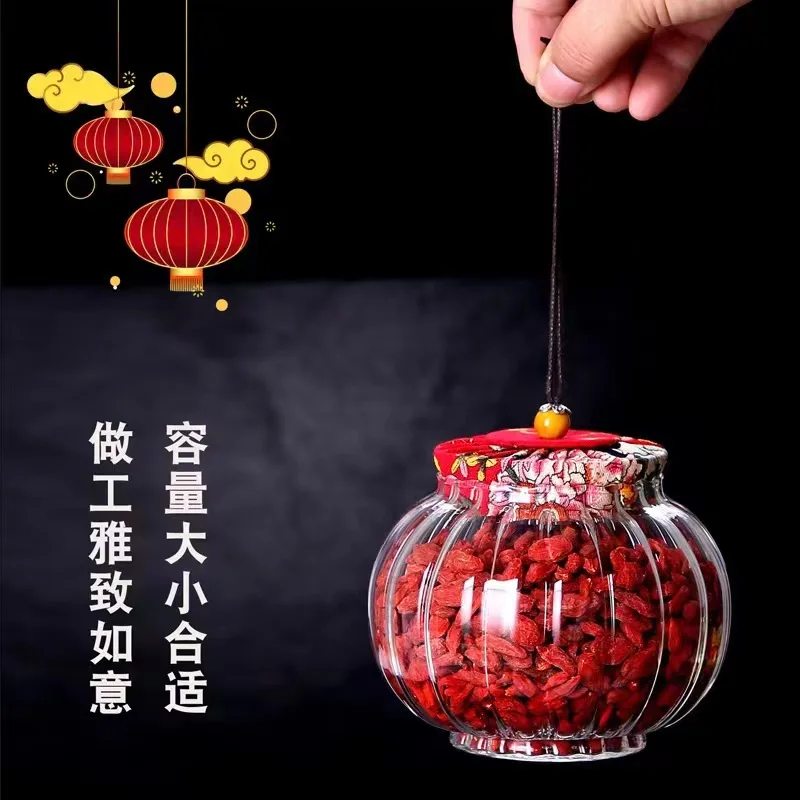 Pumpkin shaped glass storage tank High borosilicate colored glass storage tank with lid good quality and affordable