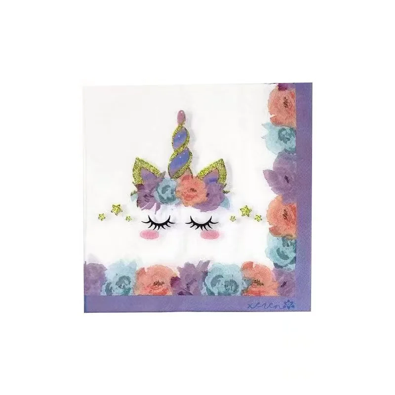 Palmy Purple unicorn theme Party disposable paper tableware set paper napkins paper cup party decoration plate tableware set