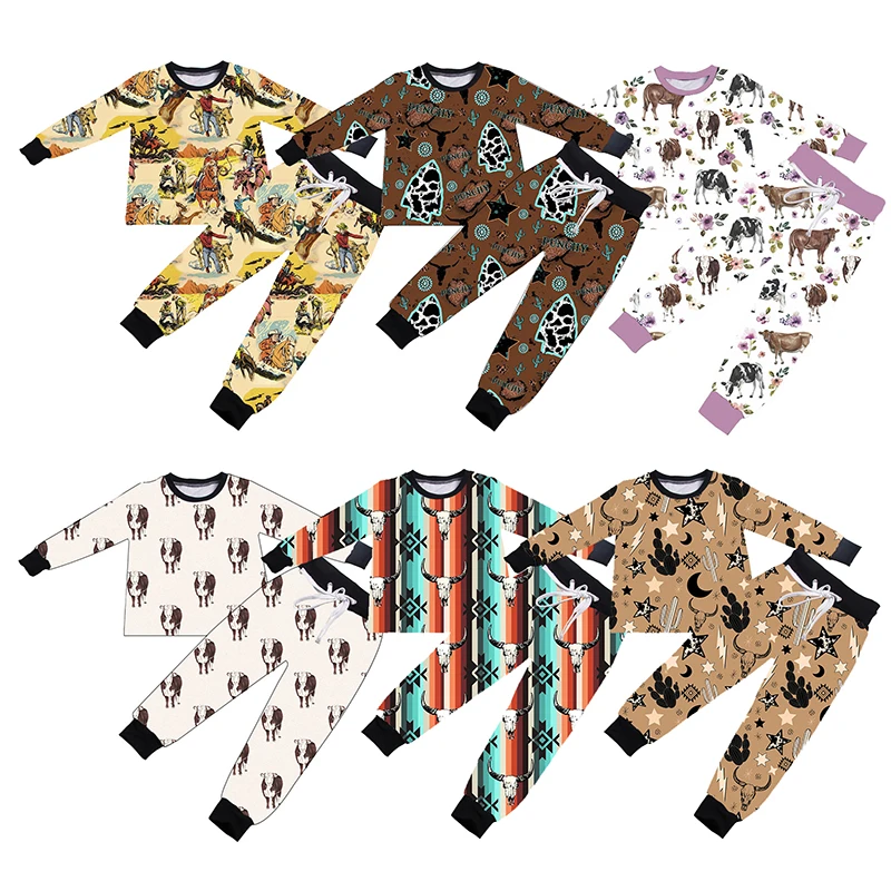 Fashion Two-pieces Outfits For Girls Clothes Children T Shirt + Pants Pajamas Sets Skateboarding Pattern Kids Jogger Set