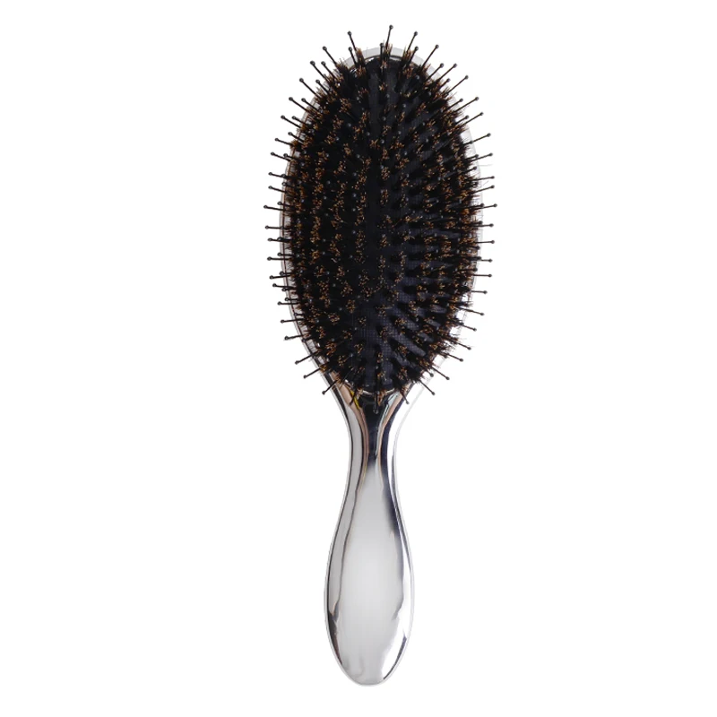Luxury Gold And Silver Color Boar Bristle Paddle Oval Hair Brush Anti Static Hair Massage hair extension brush and comb