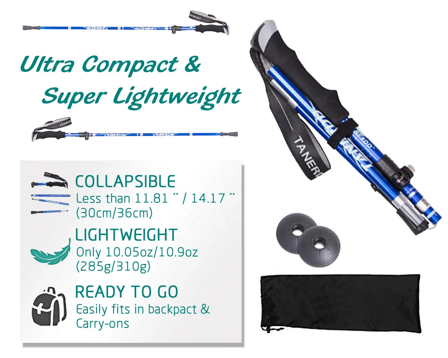 Collapsible Trekking Poles Foldable  Folding hiking pole aluminum Stick with Stable Twist Lock