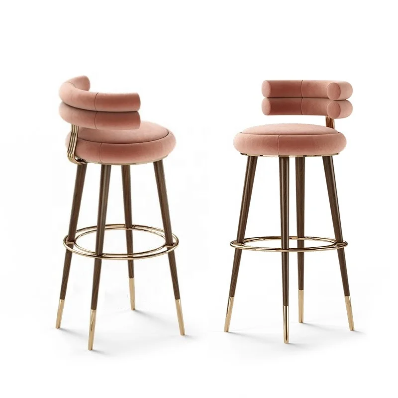 Factory Wholesale barstool manufacturers modern velvet barstools nordic home orange metal bar chairs