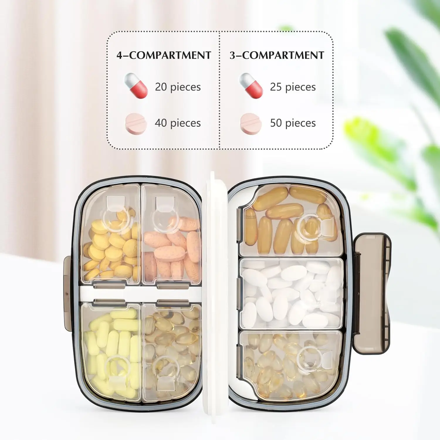 Travel Pill Organizer 8 Compartments Portable Daily Pill Case Pill Box for Purse Pocket to Hold Vitamins Cod Liver Oil,Suppleme