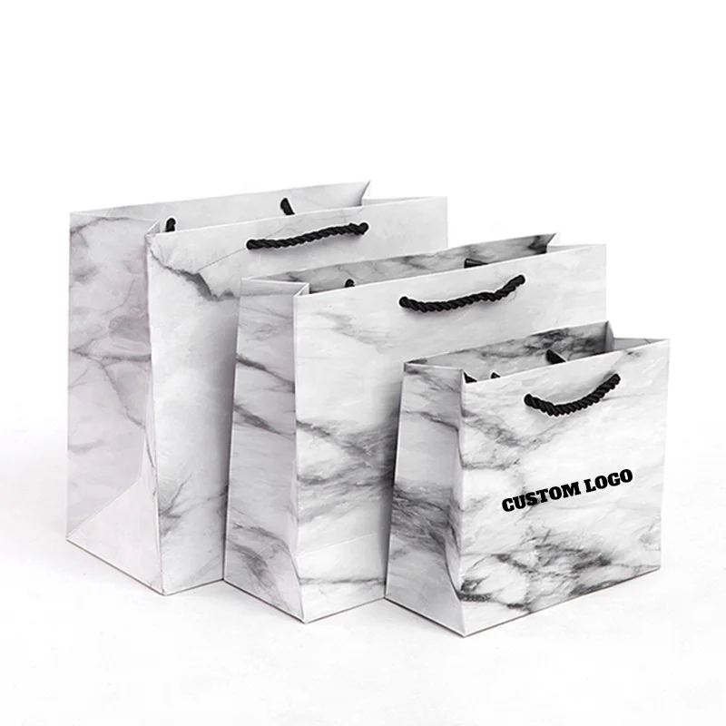 Custom Logo Marble Pattern Portable Simple Clothing Gift Shopping Paper Bag