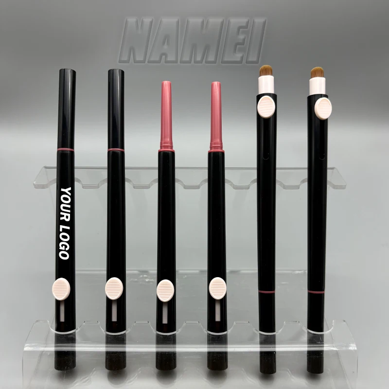 Plastic lip liner pencil holder eyebrow pencil packages cosmetic container packaging tube with Push-pull lip brush