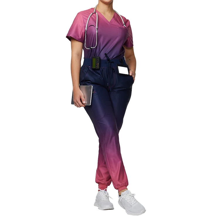 New products gradient colour women srubs medical scrubs sets hospital uniform set for doctor nurse