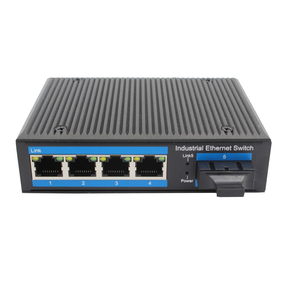 10/100 м неуправляемый оптоволоконный медиаконвертер 1 порт 4 RJ45 SC двухволоконный мм 2 км промышленный переключатель