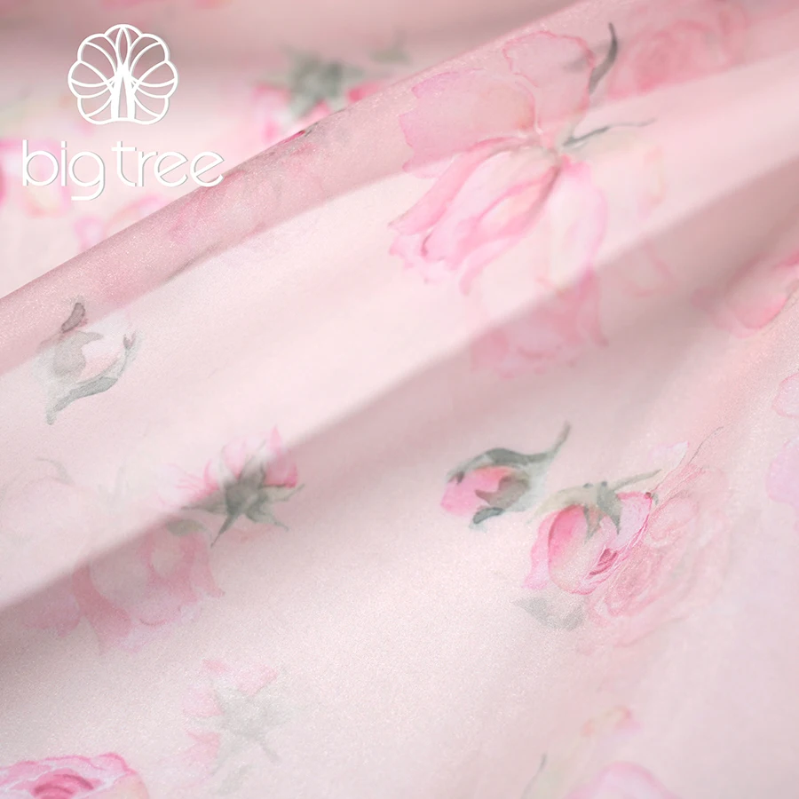 Hot Sale Dubai Super Light Rose Flower Printed Crepe Sheer Sparkle Organza Satin Tulle 100% Polyester Fabric for Dress Shirt