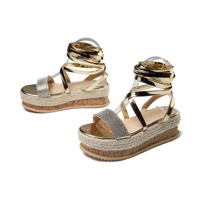 PL011 wholesale high quality summer Roman gladiator wedges shoe stylish lace up platform women sandals