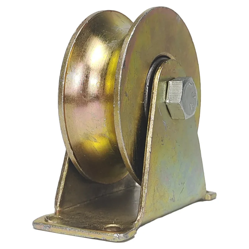 U-groove sliding gate rollers with single bearing and outer support.groove door wheel,yellow color v groove gate pulleys
