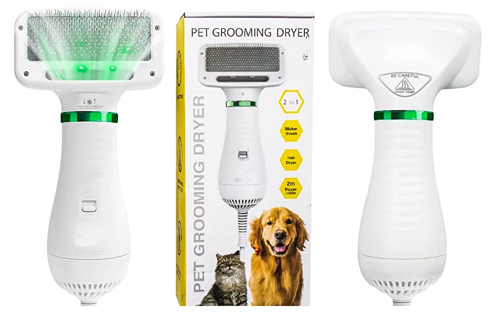 
dog dryer Pet Hair Dryer, Quiet, 2 Heat Settings & Portable Dog Dryer with Slicker Brush 
