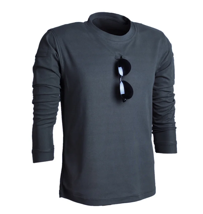 DFS0301  Sweat absorption  Brown, Khaki , Black Fast dry long sleeves O neck T shirts Underwear with glasses hook loop