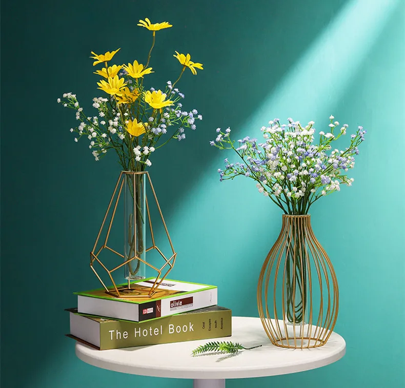 High Quality Metal Vase Home Decors Hanging Test Tube Metal Wall Gold Transparent Flower Vase Home Decoration
